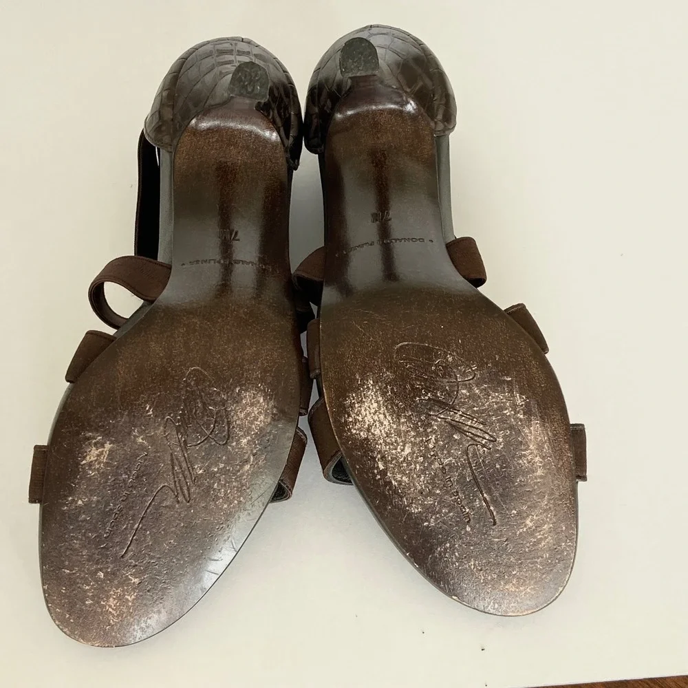Donald J Pliner Armina Brown Croc Embossed Strappy Stiletto Sandals 7M Spain